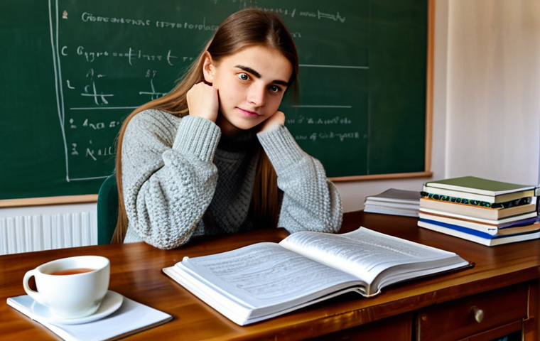 Studying with Purpose**

"A young woman with a focused expression, fully clothed in a comfortable sweater and jeans, sitting at a wooden desk in a cozy, warmly lit room. She is surrounded by Russian textbooks and grammar notes. A steaming cup of tea sits nearby. 'Safe for work' learning environment. perfect anatomy, natural pose, soft lighting, appropriate content, fully clothed, family-friendly, professional quality."

**