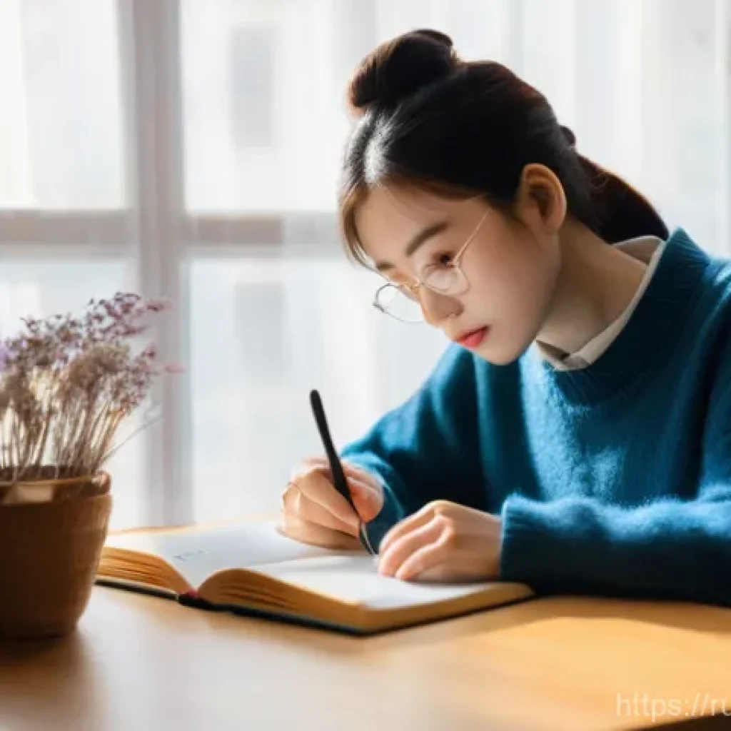 TOPIK 시험의 중요성 - A focused young Russian woman, in her early twenties, sits at a clean, well-lit desk in her cozy roo...