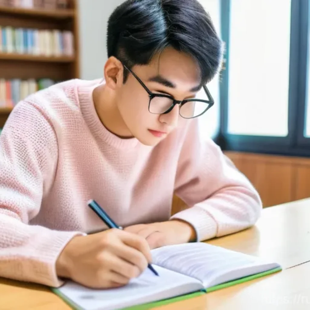 한국어능력시험 고득점 전략 - **"A focused young adult student, aged late teens to early twenties, meticulously planning their Kor...