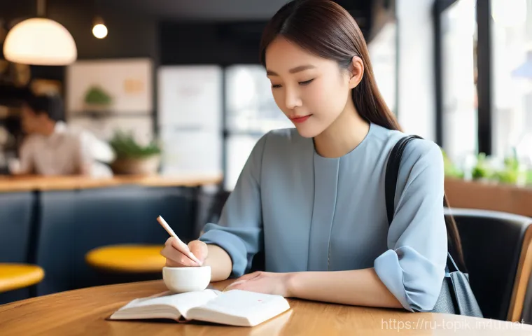 한국어능력시험 고득점 전략 - **"A focused young adult student, aged late teens to early twenties, meticulously planning their Kor...