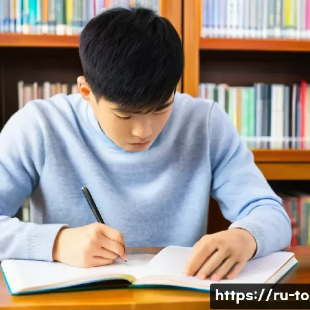 TOPIK 시험 유형별 시간 배분 전략 - A determined young adult student, possibly in their early twenties, deeply absorbed in studying for ...