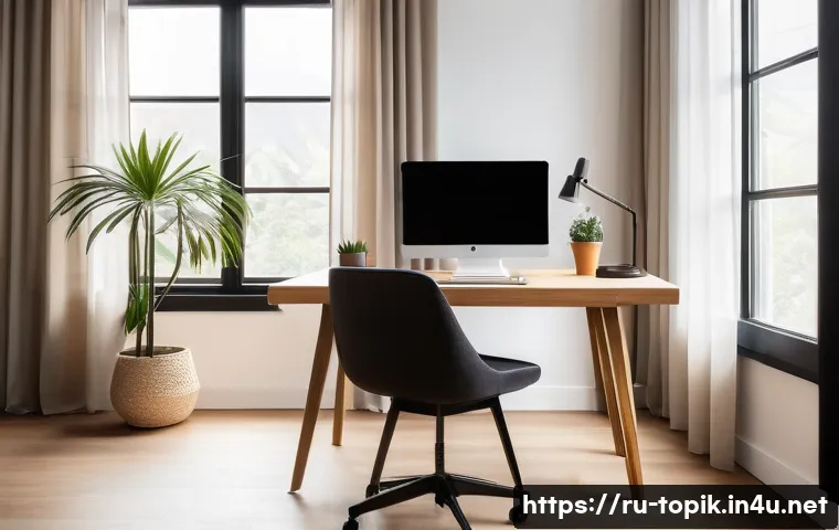 TOPIK 집중력을 높이는 공부법 - A modern minimalist study workspace designed for focus and clarity, featuring a clean wooden desk wi...
