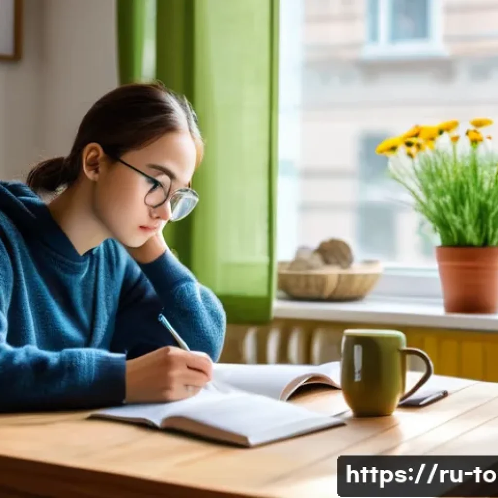 TOPIK 기출문제 풀이 - A focused Russian student sitting at a cozy wooden desk in a modern Moscow apartment, surrounded by ...